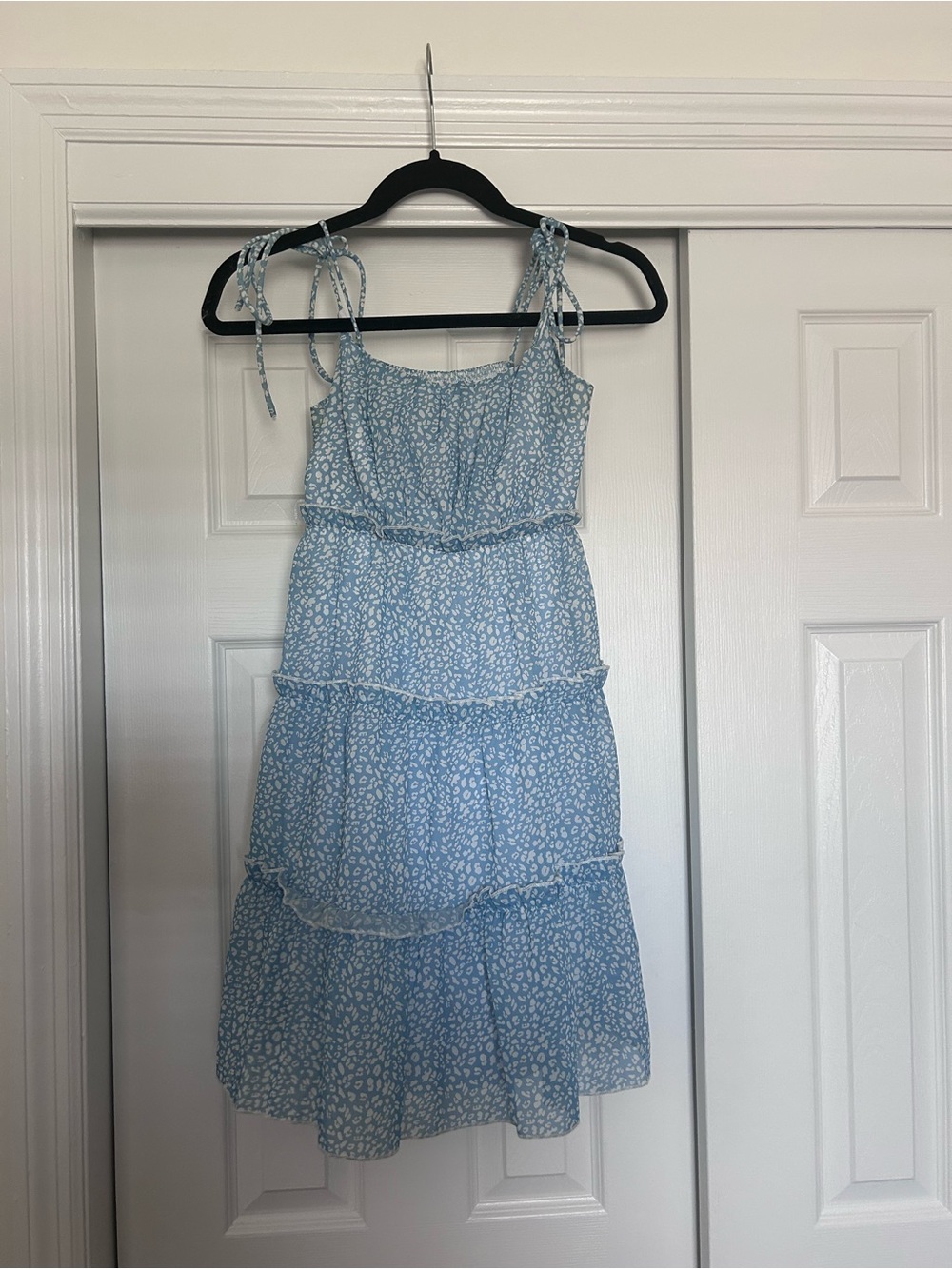 Light Blue Floral Tiered Sundress with Tie Straps